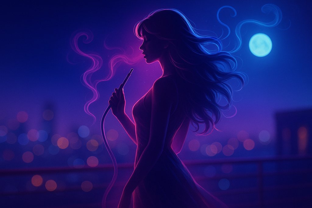 Силуэт девушки в неоновой дымке — атмосферный фон для информационного гида